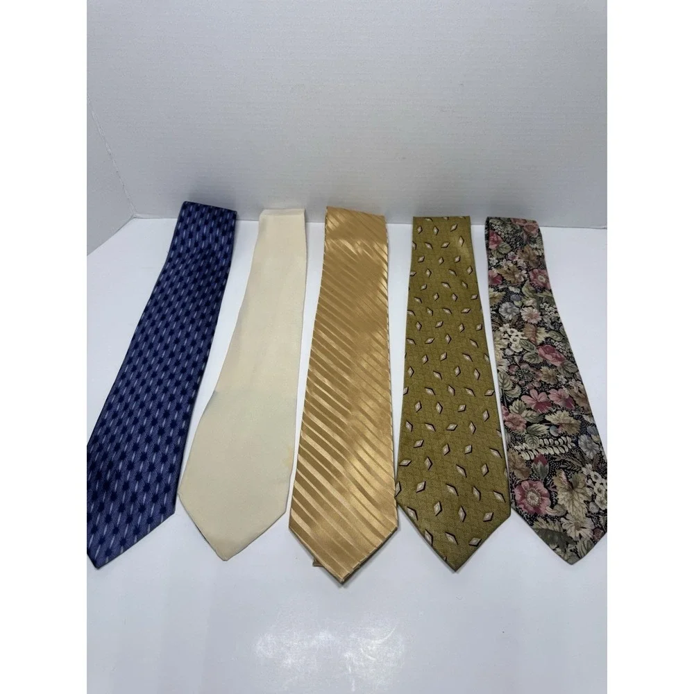 Lot of 5 Men's Neck‎ Ties Brand Names Designer 100% Silk Vintage